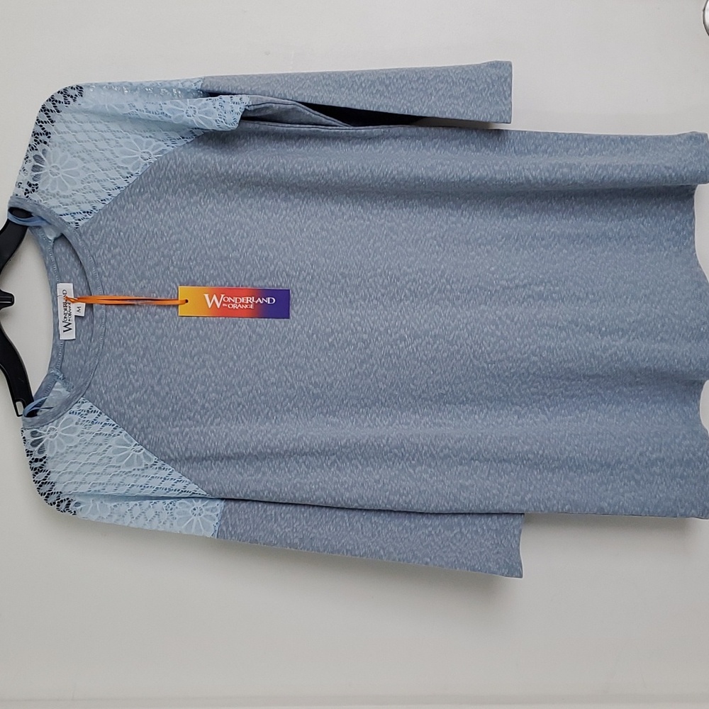 Wonderland by Orange 3/4 Sleeve Shirt With Lace on sholders Light Blue sz M